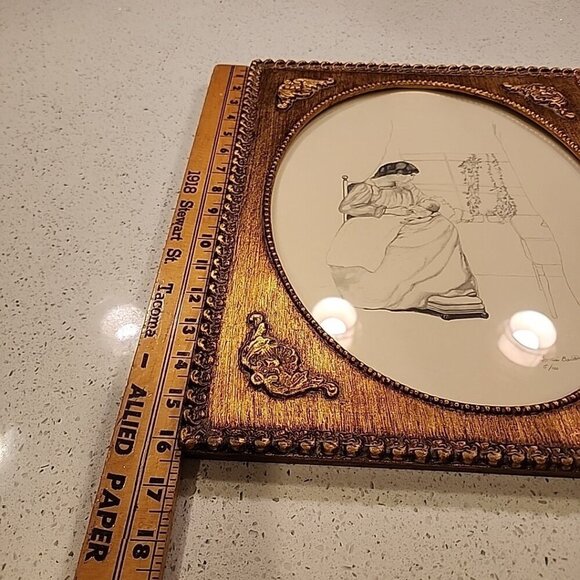 Framed Pencil Art Drawing Victorian Mother Baby Signed Tootsie Banta 5/100 - Picture 4 of 7